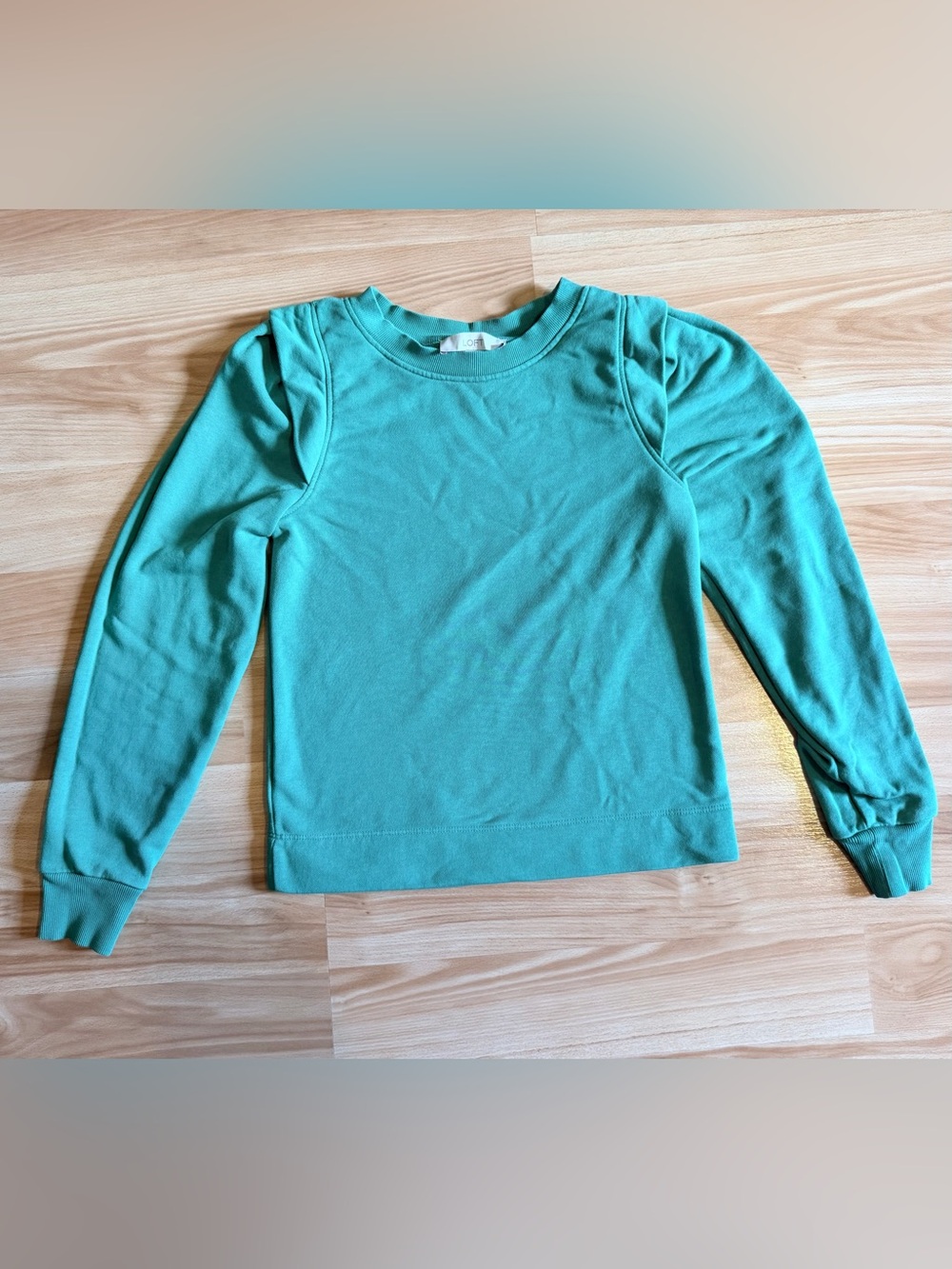 LOFT Ruffle-Shoulder Crewneck Sweatshirt XS Green
